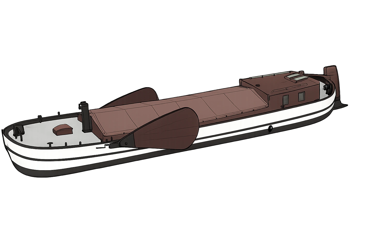 Line drawing of the "Verbetering", a 1916 Hasselter vrachtaak cargo barge