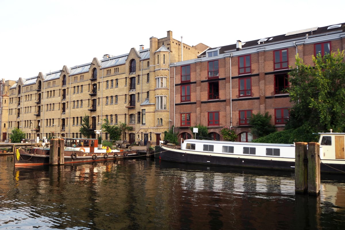 Houthavens waterfront, Amsterdam, with historic ships moored along Van Diemenkade